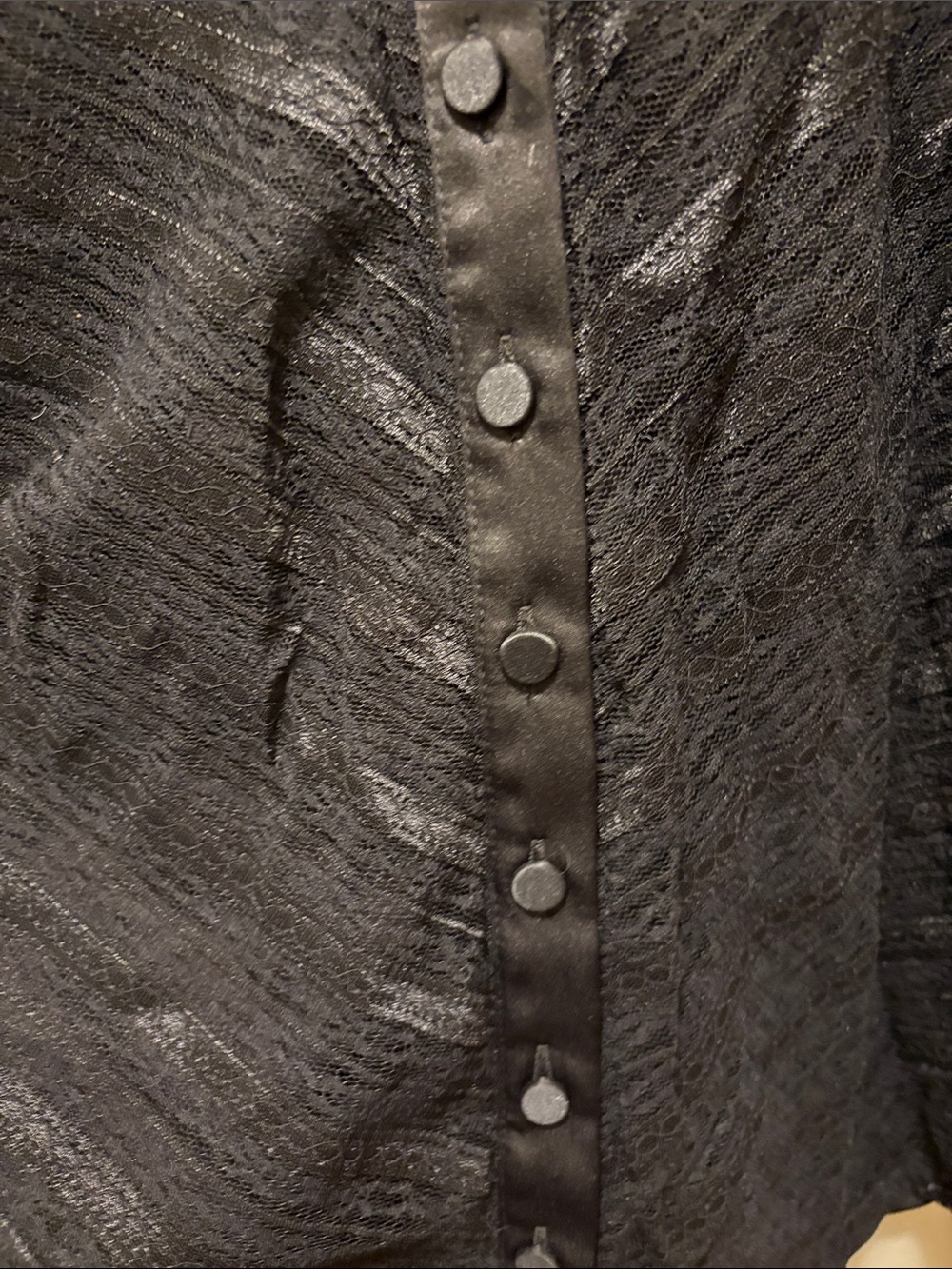 Valerie Stevens Black Sheer Lace Satin Button-Front Blouse - Picture 4 of 5